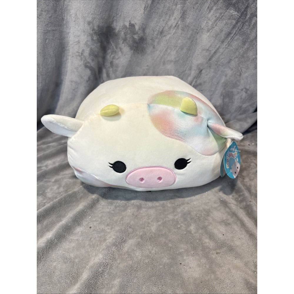 Squishmallows Caedia Cow Stackable 12" Plush Rainbow Tie Dye Kellytoy BNWT